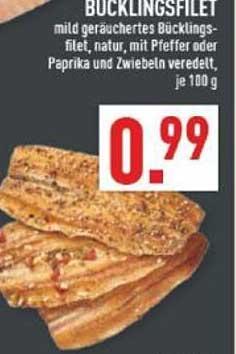 Bücklingsfilet mild geräuchert, mit Paprika oder Zwiebeln veredelt, 100 g