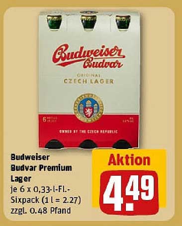 Budweiser Budvar Premium Lager 6 x 0,33 l - Sixpack