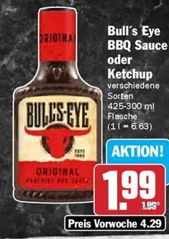 Bull's Eye BBQ Sauce oder Ketchup, verschiedene Sorten, 425-300 ml Flasche