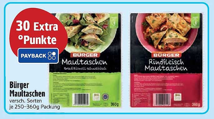 Bürger Maultaschen - verschiedene Sorten je 250–360g Packung