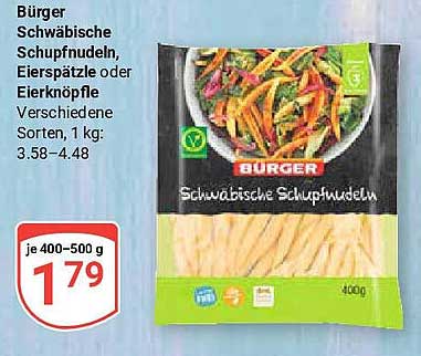 BÜRGER Schwäbische Schupfnudeln, Eierspätzle oder Eierknöpfle
