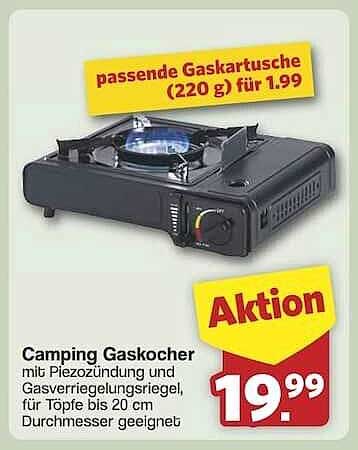 Camping Gaskocher mit Piezozündung und Gasverriegelungsriegel