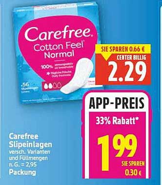 Carefree SlipEinlagen Cotton Feel Normal 56 Stück