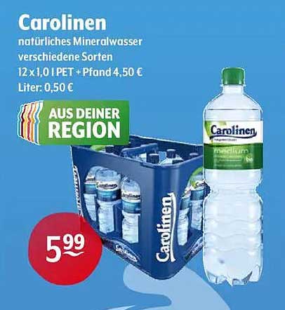 Carolinen natürliches Mineralwasser 12 x 1,0 l PET