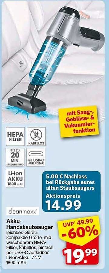 cleanmaxx Akku-Handstaubsauger