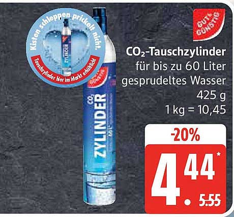 CO₂-Tauschzylinder für bis zu 60 Liter gesprudeltes Wasser