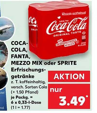 COCA-COLA, FANTA, MEZZO MIX oder SPRITE 6 x 0,33 l