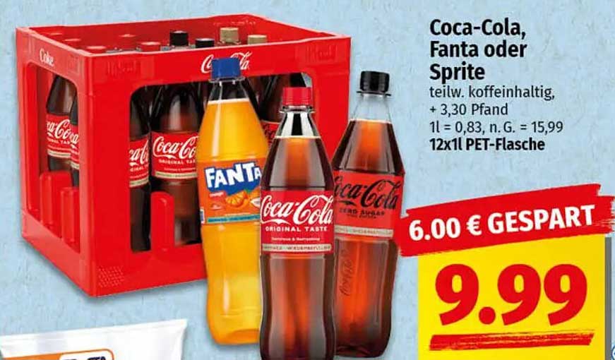 Coca-Cola, Fanta oder Sprite 12x1L PET-Flasche