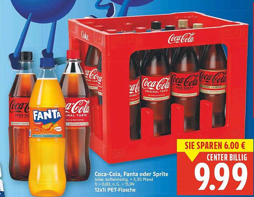 Coca-Cola, Fanta oder Sprite – 12x1l PET-Flasche