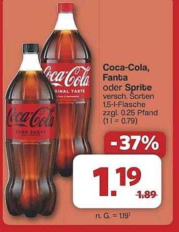 Coca-Cola, Fanta oder Sprite 1,5 l Flasche -37%