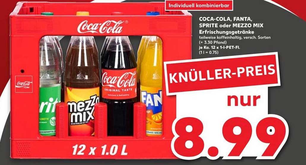 Coca-Cola, Fanta, Sprite oder Mezzo Mix - 12 x 1,0 L Erfrischungsgetränke