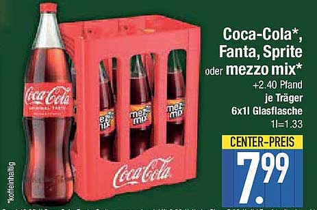 Coca-Cola*, Fanta, Sprite oder mezzo mix* 6x1 Glasflasche