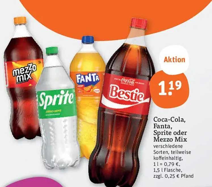 Coca-Cola, Fanta, Sprite oder Mezzo Mix für nur 1,19 €