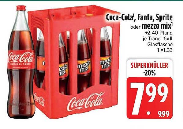 Coca-Cola, Fanta, Sprite oder mezzo mix im Gesamtpaket