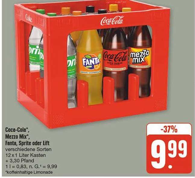 Coca-Cola*, Mezzo Mix*, Fanta, Sprite oder Lift 12 x 1 Liter Kasten