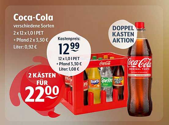 Coca-Cola verschiedene Sorten 2 x 12 x 1,0 PET - DOPPEL KASTEN AKTION
