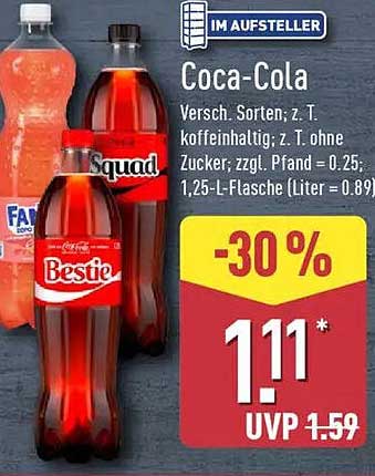 Coca-Cola - Verschiedene Sorten, z. T. koffeinhaltig, z. T. ohne Zucker