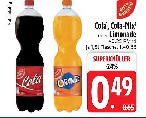 Cola¹, Cola-Mix¹ oder Limonade 1,5L Flasche