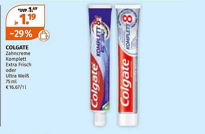 COLGATE Zahncreme Komplett Extra Frisch oder Ultra Weiß 75 ml