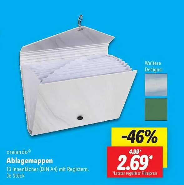 crelando Ablagemappen – 13 Innenfächer (DIN A4) mit Registern
