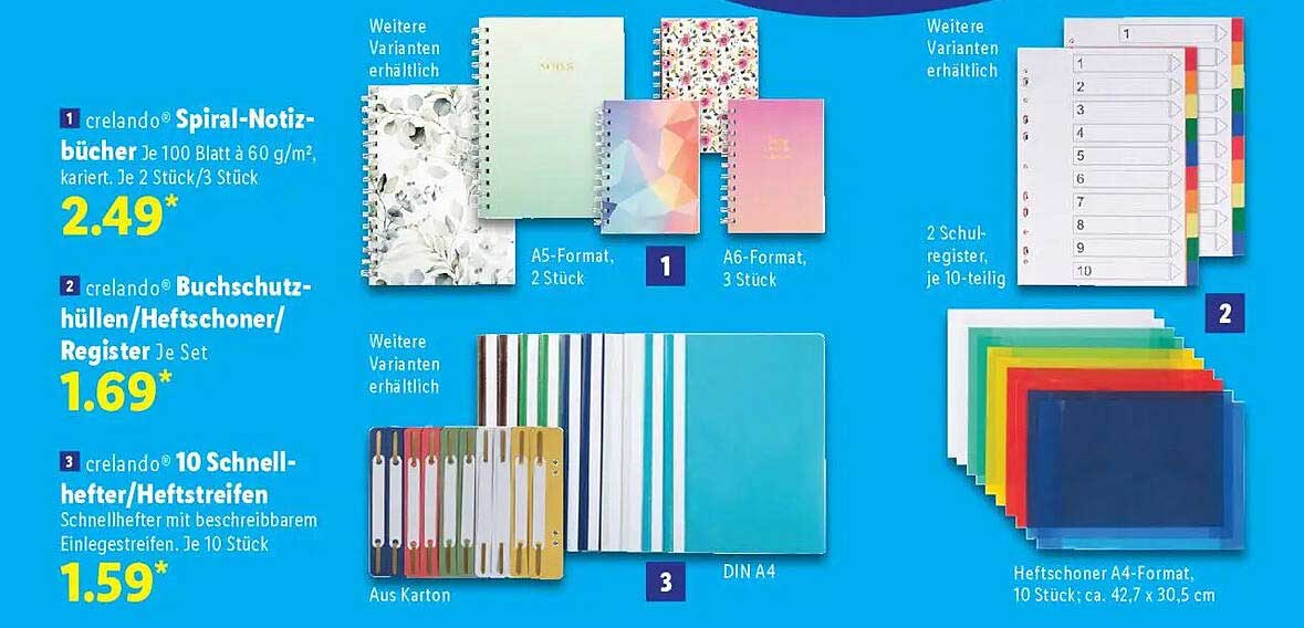 crelando® Spiral-Notizbücher – Je 100 Blatt à 60 g/m², kariert, je 2 Stück/3 Stück