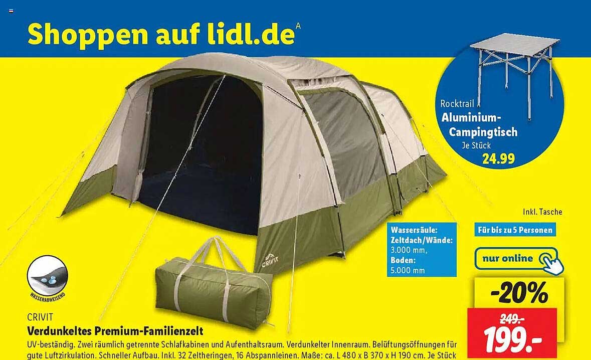 CRIVIT Verdunkeltes Premium-Familienzelt