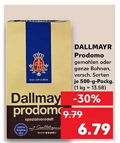 DALLMAYR Prodomo gemahlen oder ganze Bohnen 500 g Packung