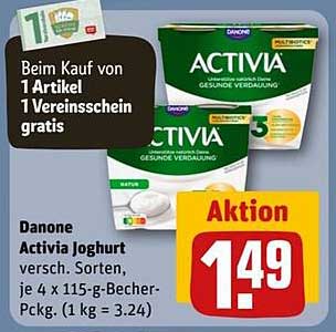 Danone Activia Joghurt versch. Sorten, je 4 x 115-g-Becher-Pack.