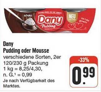 Dany Pudding oder Mousse, verschiedene Sorten, 2er Pack (120/230 g)