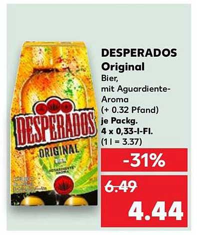 DESPERADOS Original Bier, mit Aguardiente-Aroma (+ 0.32 Pfand) je Packung
