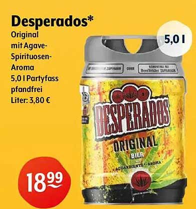 Desperados Original mit Agave-Spirituosen-Aroma - 5,0 l Partyfass