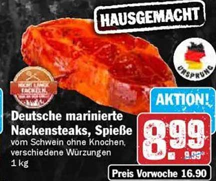 Deutsche marinierte Nackensteaks, Spieße vom Schwein, 1 kg