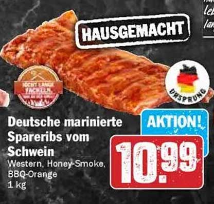 Deutsche marinierte SpareRibs vom Schwein, Western, Honey-Smoke, BBQ-Orange, 1 kg
