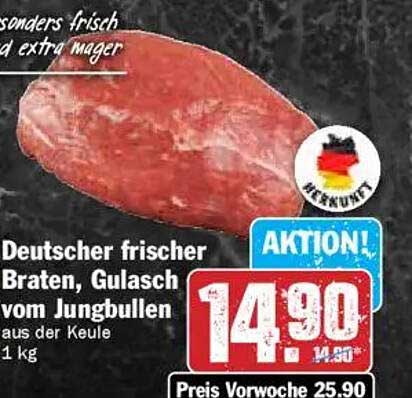 Deutscher frischer Braten, Gulasch vom Jungbullen aus der Keule 1 kg