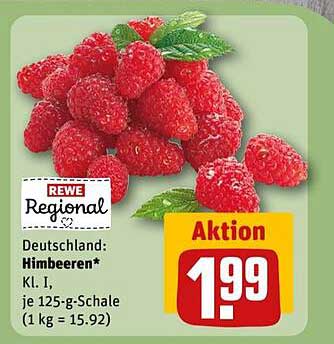 Deutschland: Himbeeren* Kl. I, je 125-g-Schale (1 kg = 15,92)