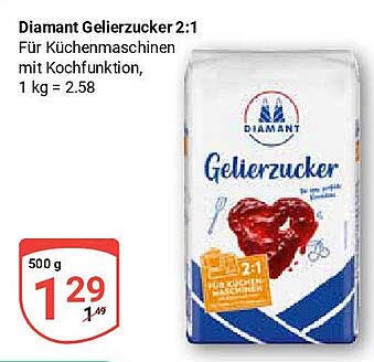 Diamant Gelierzucker 2:1 für Küchenmaschinen mit Kochfunktion, 500 g