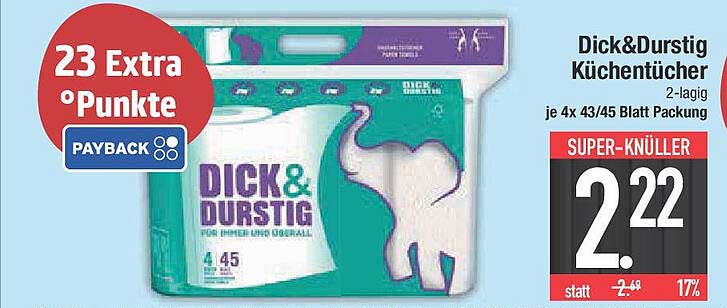 Dick & Durstig Küchentücher 2-lagig, je 4x 43/45 Blatt Packung