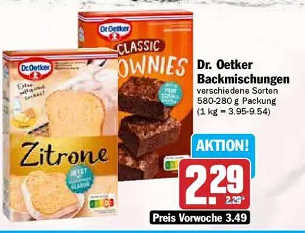 Dr. Oetker Backmischungen verschiedene Sorten 580-280 g Packung
