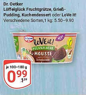 Dr. Oetker Löffelglück Fruchtgötze, Grieß-Pudding, Kuchendessert oder LoVe it! Verschiedene Sorten, 1 kg