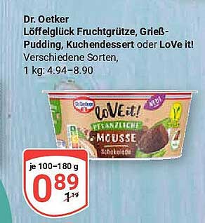 Dr. Oetker Löffelglück Fruchtgrütze, Grieß-Pudding, Kuchendessert oder LoVe it!