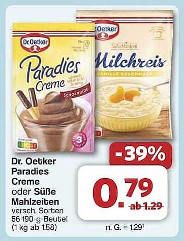 Dr. Oetker Paradies Creme oder Süße Mahlzeiten 39% Rabatt