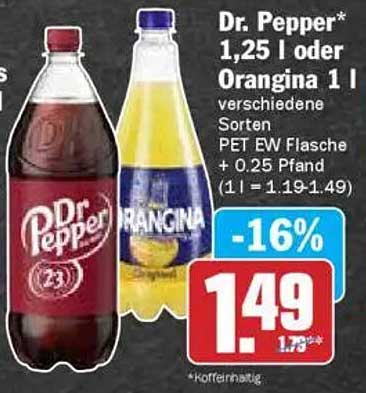 Dr. Pepper 1,25 l oder Orangina 1 l - verschiedene Sorten