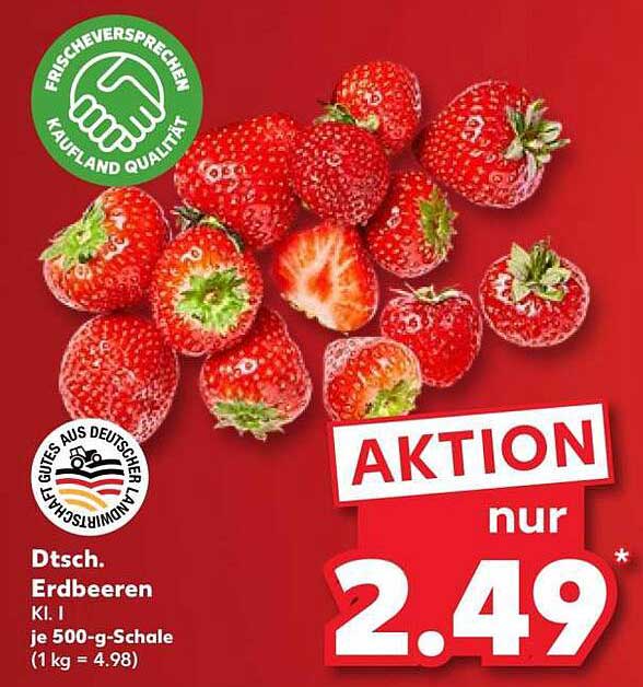 Dtsch. Erdbeeren, Kl. I je 500-g-Schale (1 kg = 4.98)