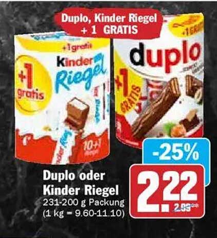 Duplo oder Kinder Riegel + 1 GRATIS