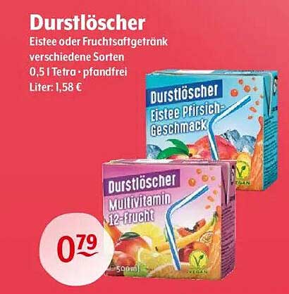 Durstlöscher Eistee oder Fruchtsaftgetränk verschiedene Sorten 0,5 l Tetra - pfandfrei