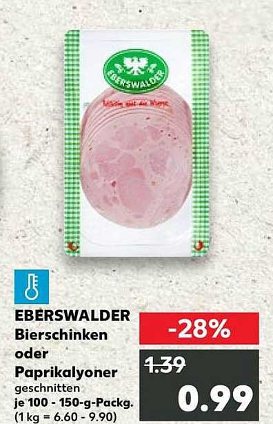 EBERSWALDER Bierschinken oder Paprikalyoner geschnitten je 100 - 150-g-Pack.