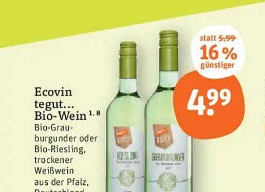 Ecovin tegut... Bio-Wein 1,8l – Bio-Grauburgunder oder Bio-Riesling