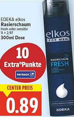 EDEKA elkos Rasierschaum fresh oder sensitiv 300ml
