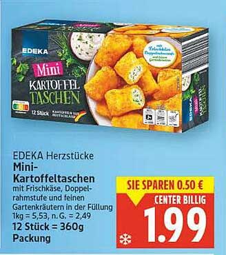 EDEKA Herzstück Mini-Kartoffeltaschen mit Frischkäse – 12 Stück für 1,99 €