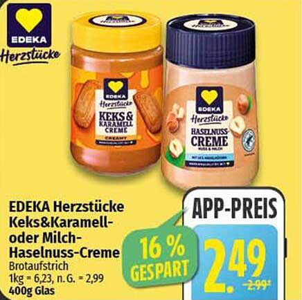 EDEKA Herzstücke Keks & Karamell- oder Milch-Haselnuss-Creme